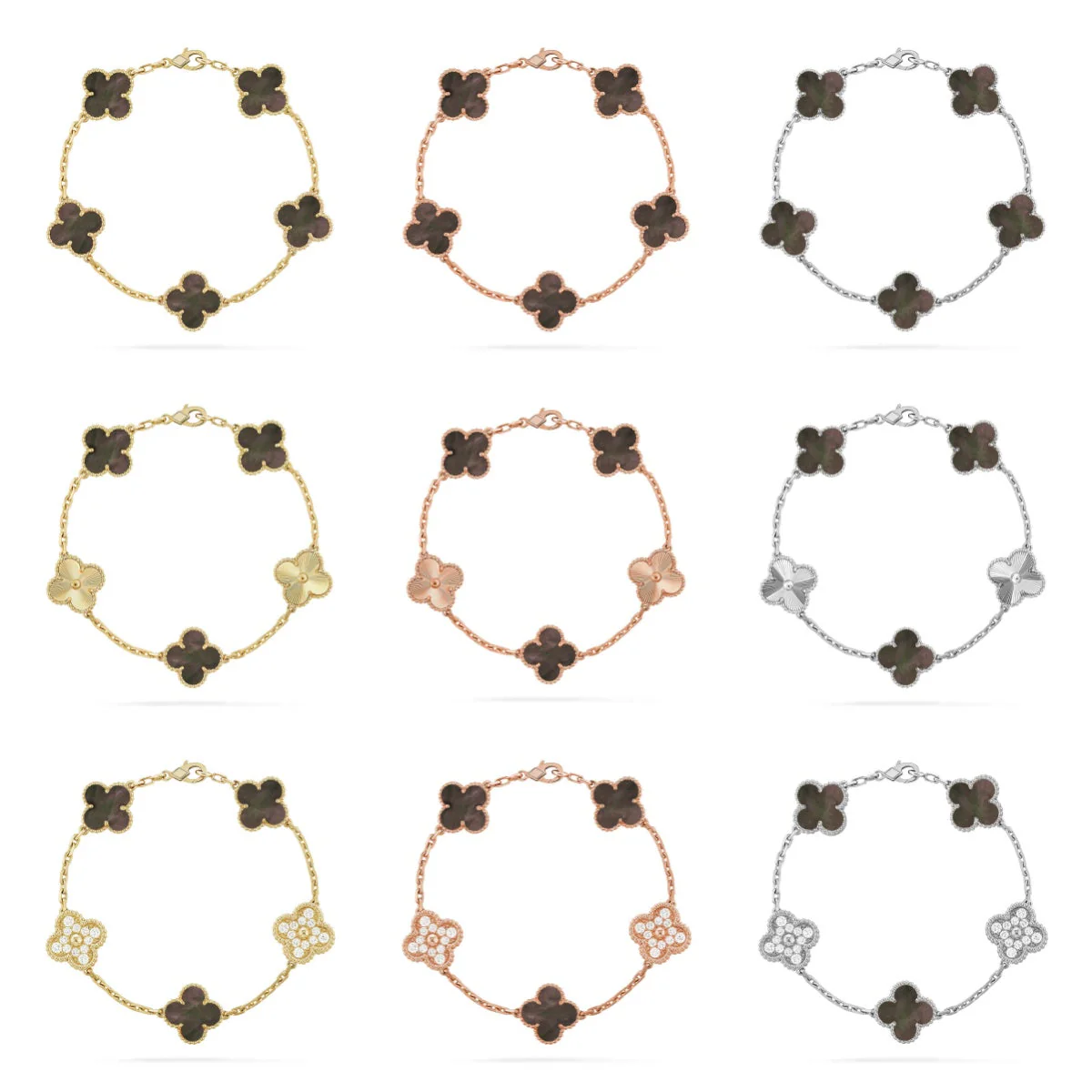 [Resenly Jewelry] CLOVER 5 MOTIF GRAY MOP BRACELET COLLECTION