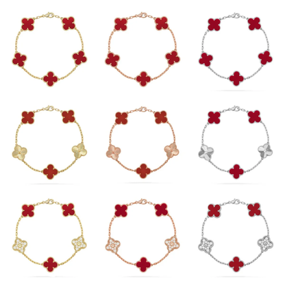 [Resenly Jewelry] CLOVER 5 MOTIF RED CORNELIAN BRACELET COLLECTION