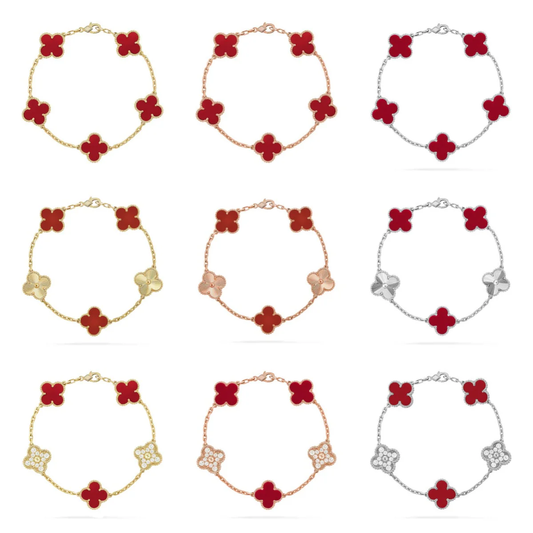 [Resenly Jewelry] CLOVER 5 MOTIF RED CORNELIAN BRACELET COLLECTION
