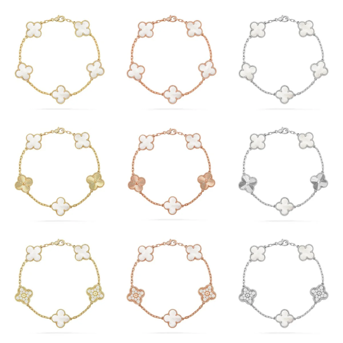 [Resenly Jewelry]CLOVER WHITE PEARL MOP 5 MOTIF BRACELET COLLECTION