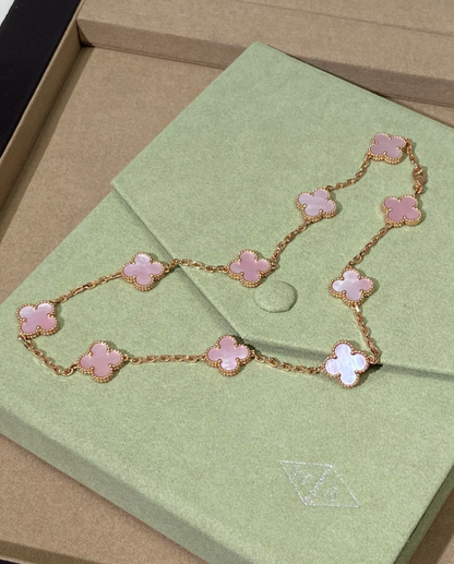 [Resenly Jewelry Jewellery] Pink Necklace with Ten Clover Designs