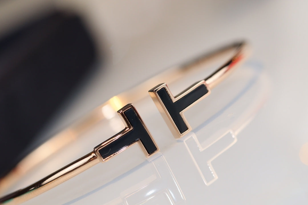 [Resenly Jewelry]T BRACELET 1.8MM ONYX PINK GOLD