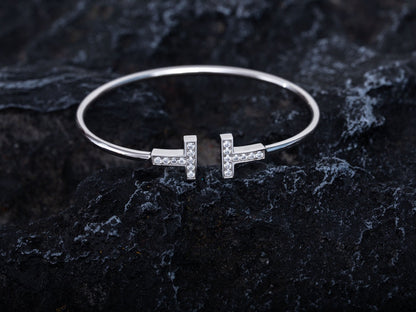 [Resenly Jewelry]T BRACELET 1.8MM DIAMOND SILVER