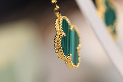 [Resenly Jewelry] クローバーピアス ゴールド マラカイト ダイヤモンド 3モチーフ