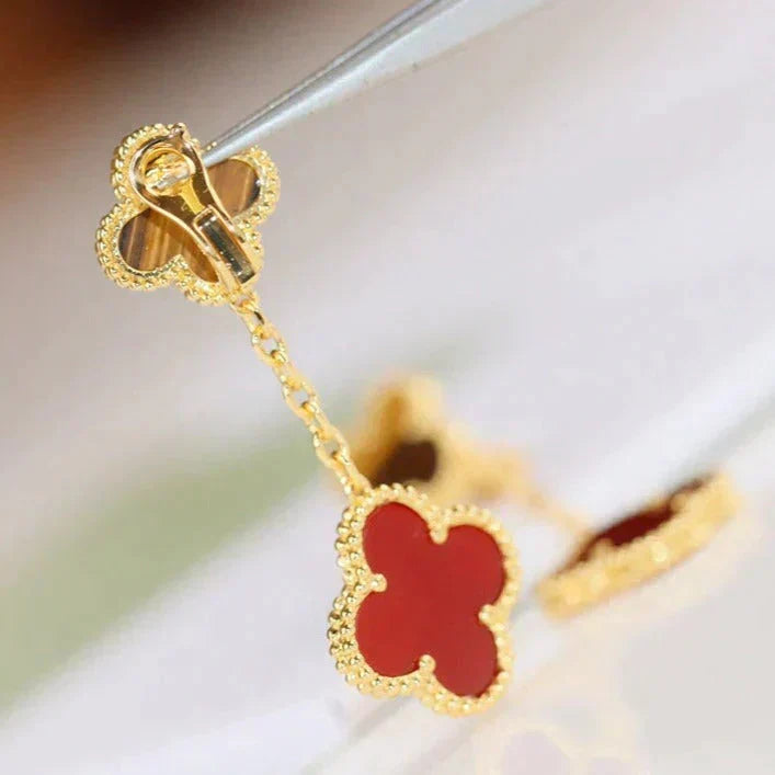 [Resenly Jewelry] クローバー 2モチーフ タイガーアイ＆カーネリアン イヤリング