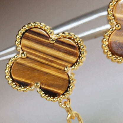 [Resenly Jewelry] クローバー 2モチーフ タイガーアイ＆カーネリアン イヤリング