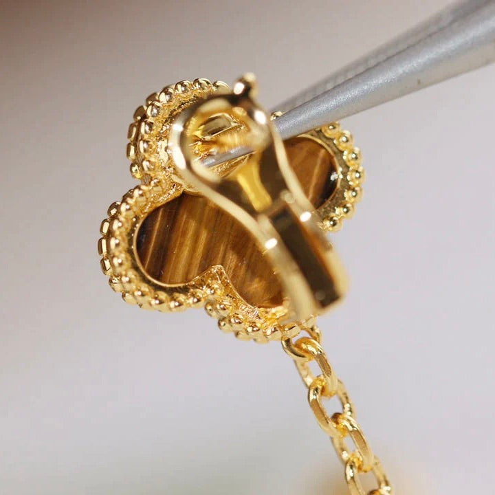 [Resenly Jewelry] クローバー 2モチーフ タイガーアイ＆カーネリアン イヤリング
