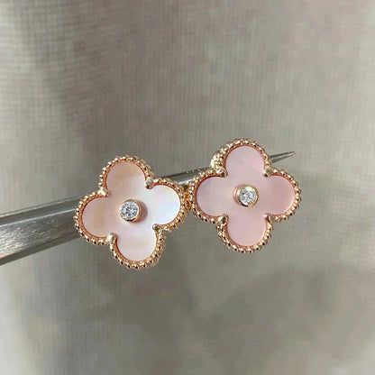 [Resenly Jewelry]CLOVER MEDIUM 1 MOTIFS  PINK MOP DIAMOND EARRINGS