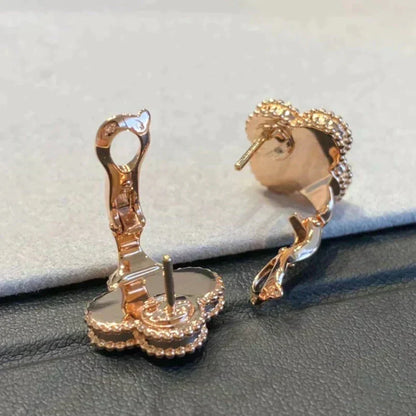 [Resenly Jewelry]CLOVER MEDIUM 1 MOTIFS GRAY MOP  DIAMOND EARRINGS