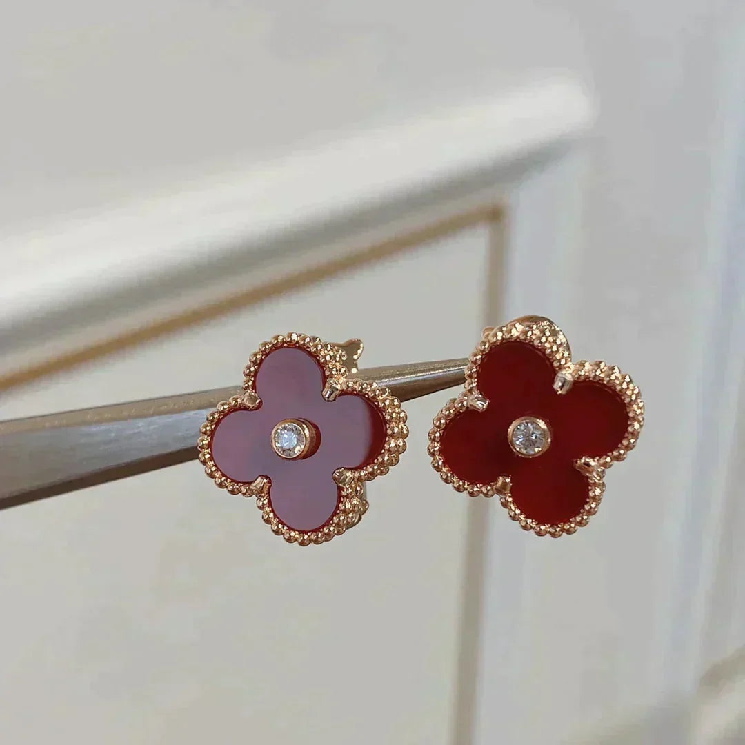 [Resenly Jewelry]CLOVER MEDIUM 1 MOTIFS CARNELIAN  DIAMOND earrings