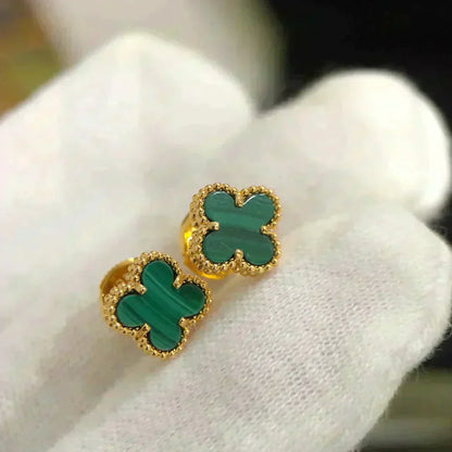 [Resenly Jewelry]CLOVER MINI 9.5MM MALACHITE  EARRINGS