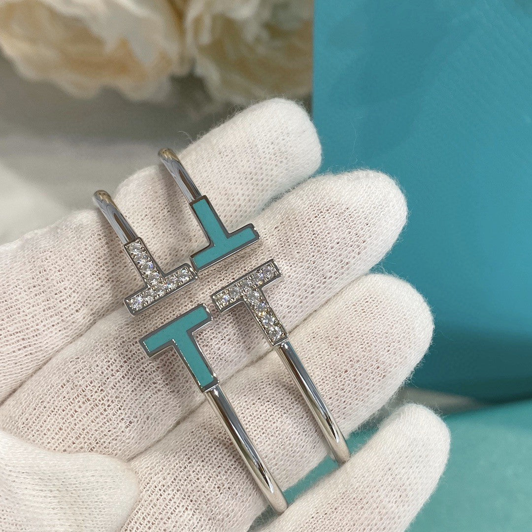 [Resenly Jewelry]Tブレスレット 1.8MM ターコイズ ダイヤモンド