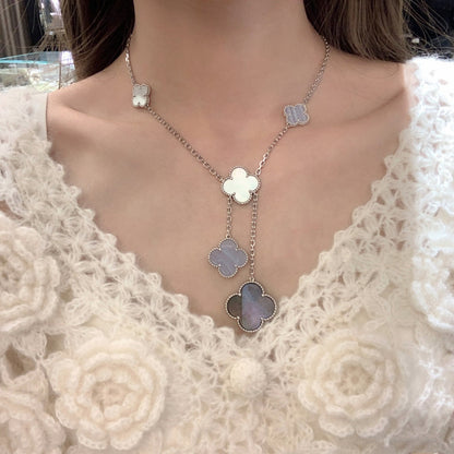 [Resenly Jewelry]CLOVER MOP CHALCEDONY NECKLACE SILVER 6 MOTIF