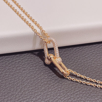 [Resenly Jewelry]HARDWEAR DOUBLE LINK PEDANT PINK GOLD DIAMOND NECKLACE