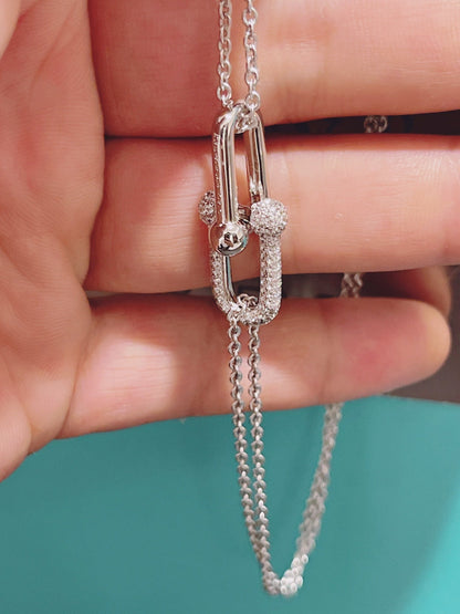 [Resenly Jewelry]HARDWEAR DOUBLE LINK PEDANT SILVER DIAMOND NECKLACE