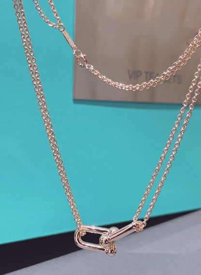 [Resenly Jewelry]HARDWEAR DOUBLE LINK PEDANT PINK GOLD NECKLACE