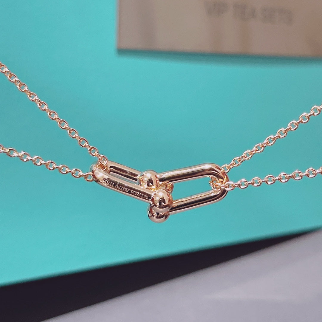 [Resenly Jewelry]HARDWEAR DOUBLE LINK PEDANT PINK GOLD NECKLACE