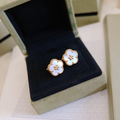 [Resenly Jewelry]ラッキー ピンクゴールド ホワイトMOPピアス