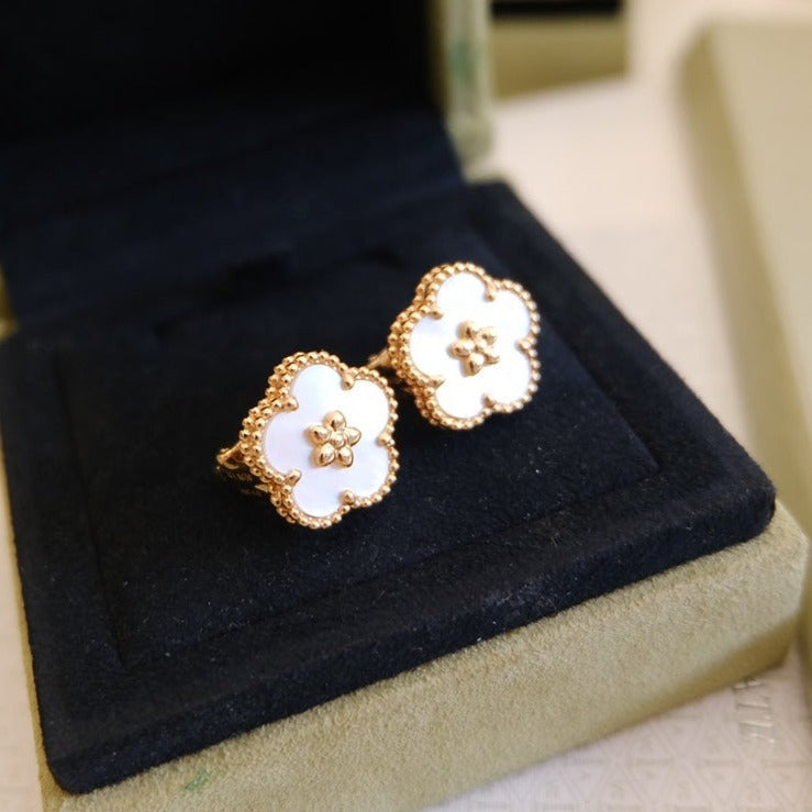 [Resenly Jewelry]ラッキー ピンクゴールド ホワイトMOPピアス