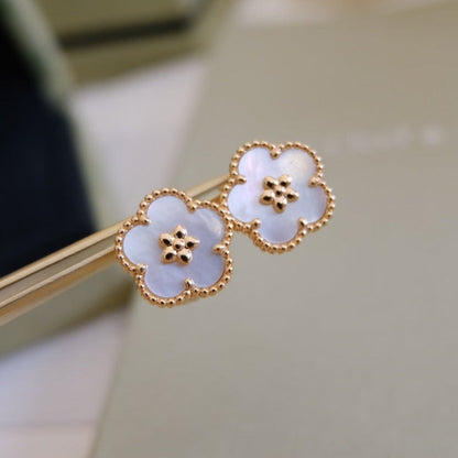 [Resenly Jewelry]ラッキー ピンクゴールド ホワイトMOPピアス