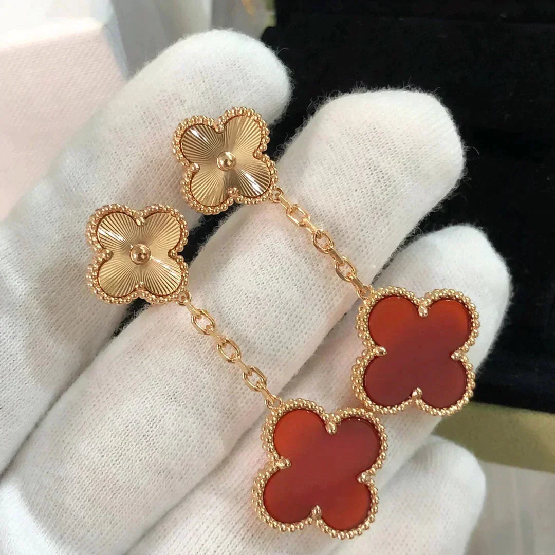[Resenly Jewelry]クローバー 2モチーフ レーザーカーネリアンピアス