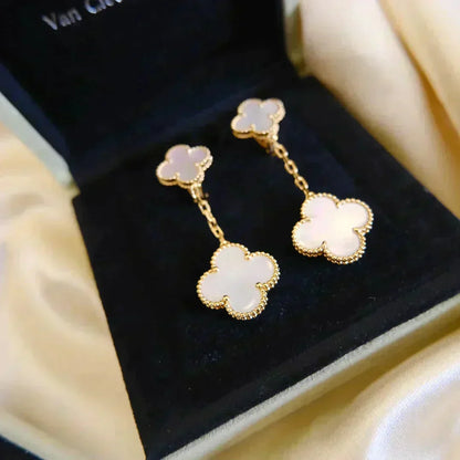 [Resenly Jewelry]CLOVER 2 MOTIF WHITE MOP EARRINGS