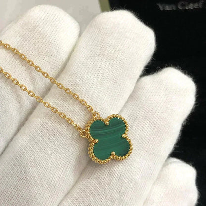 [Resenly Jewelry]CLOVER 15MM MALACHITE SINGLE FLOWER  NECKLACE