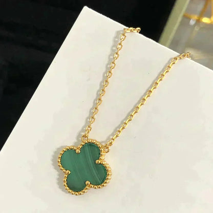 [Resenly Jewelry]CLOVER 15MM MALACHITE SINGLE FLOWER  NECKLACE