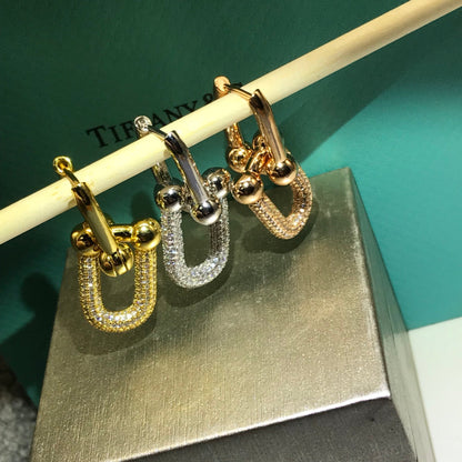 [Resenly Jewelry]HARDWARE DROP EARRINGS DOUBLE LINK DIAMOND