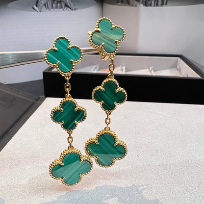 [Resenly Jewelry]クローバー マラカイト 3モチーフ ゴールド