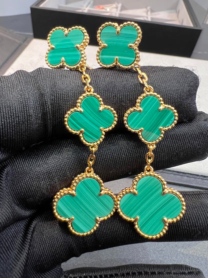 [Resenly Jewelry]クローバー マラカイト 3モチーフ ゴールド