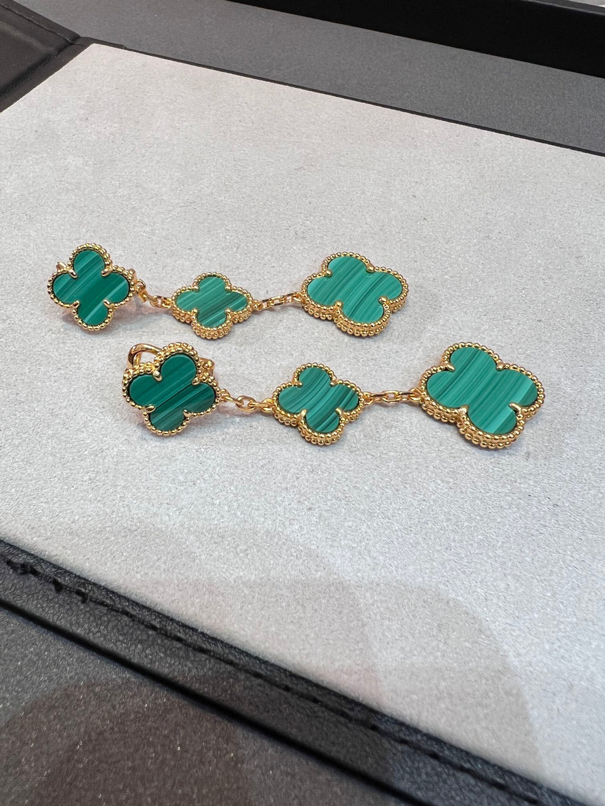 [Resenly Jewelry]クローバー マラカイト 3モチーフ ゴールド