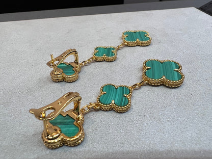 [Resenly Jewelry]クローバー マラカイト 3モチーフ ゴールド
