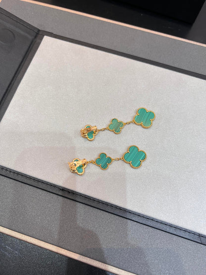 [Resenly Jewelry]クローバー マラカイト 3モチーフ ゴールド
