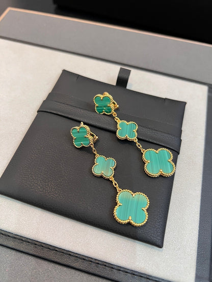 [Resenly Jewelry]クローバー マラカイト 3モチーフ ゴールド