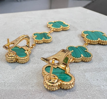 [Resenly Jewelry]クローバー マラカイト 3モチーフ ゴールド