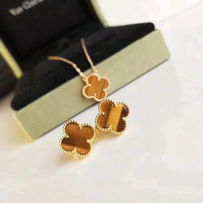 [Resenly Jewelry] クローバー ミディアム 1モチーフ タイガーアイ ピアス