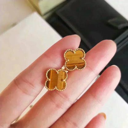 [Resenly Jewelry] クローバー ミディアム 1モチーフ タイガーアイ ピアス