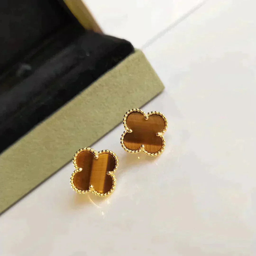 [Resenly Jewelry] クローバー ミディアム 1モチーフ タイガーアイ ピアス