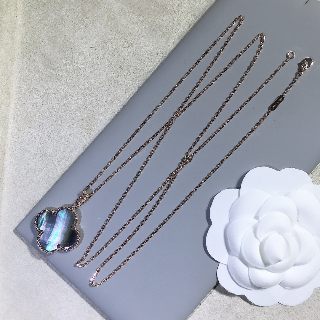 [Resenly Jewelry]CLOVER 25MM GOLD DARK MOP BIG CLOVER NECKLACE