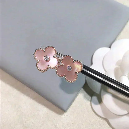 [Resenly Jewelry]CLOVER MEDIUM 1 MOTIFS  PINK MOP DIAMOND EARRINGS