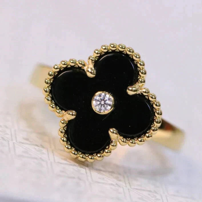 [Resenly Jewelry] クローバー オニキス リング ゴールド ダイヤモンド