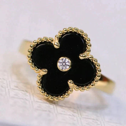 [Resenly Jewelry] クローバー オニキス リング ゴールド ダイヤモンド