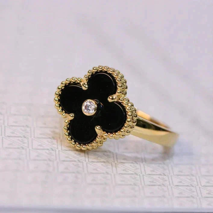 [Resenly Jewelry] クローバー オニキス リング ゴールド ダイヤモンド