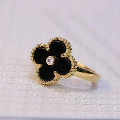 [Resenly Jewelry] クローバー オニキス リング ゴールド ダイヤモンド