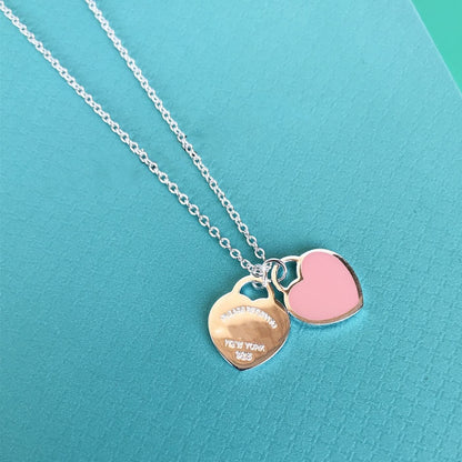 [Resenly Jewelry]DOUBLE HEART PEDANT SILVER NECKLACE