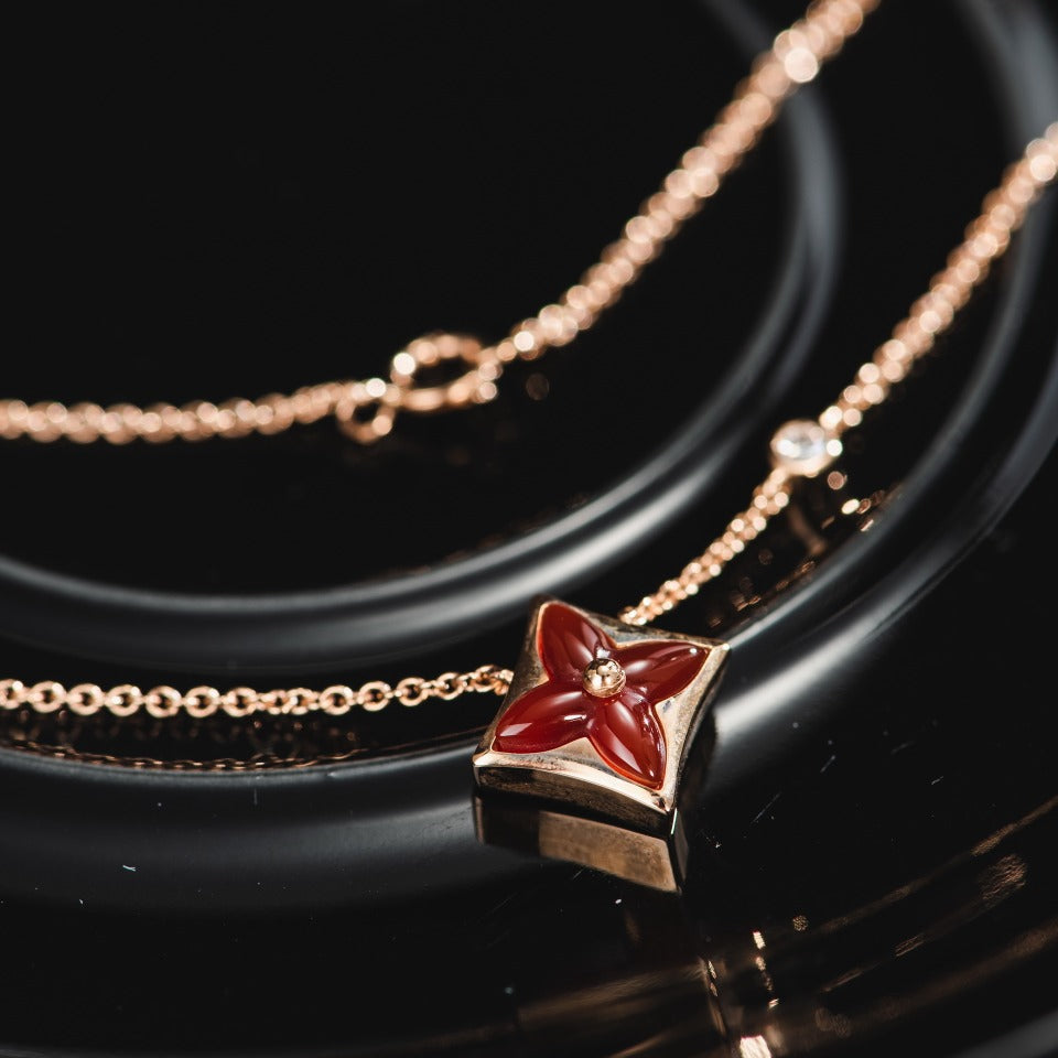 [Resenly Jewelry]STAR NECKLACE PINK GOLD 1 DIAMOND
