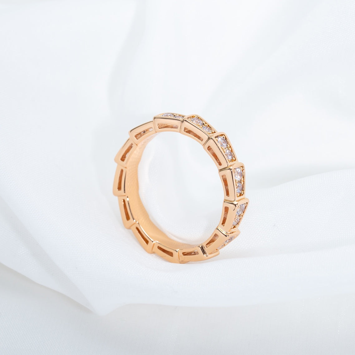 [Resenly Jewelry]SERPENTI RING PINK GOLD DIAMOND PAVED 3MM