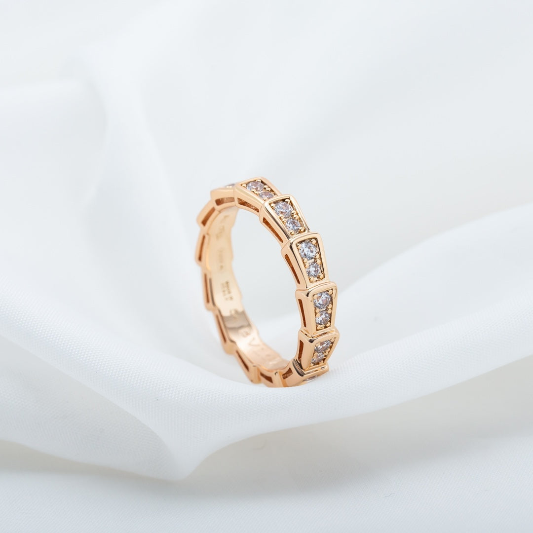 [Resenly Jewelry]SERPENTI RING PINK GOLD DIAMOND PAVED 3MM