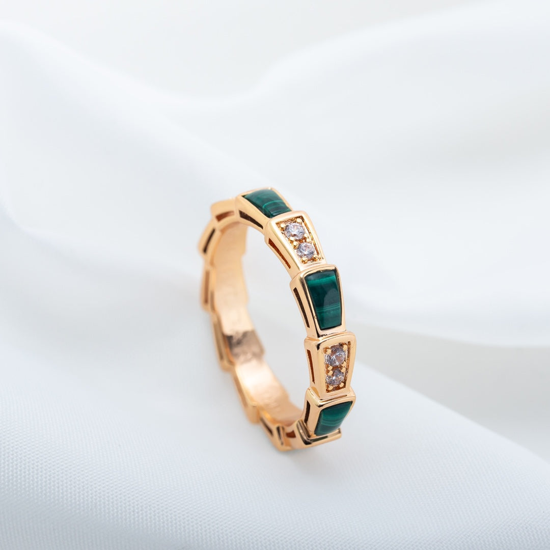 [Resenly Jewelry]SERPENTI RING PINK GOLD MALACHITE DIAMOND 3MM